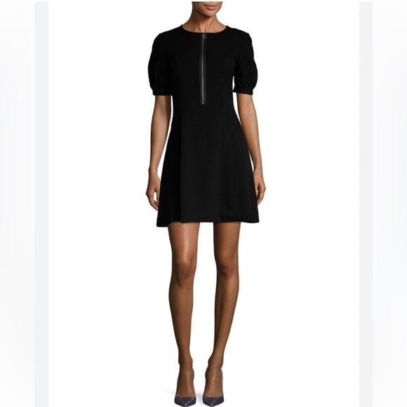Marc by Marc Jacobs Irving Crepe Zip Front Mini Dress Black Puff Sleeve Sz 6 - Picture 4 of 15